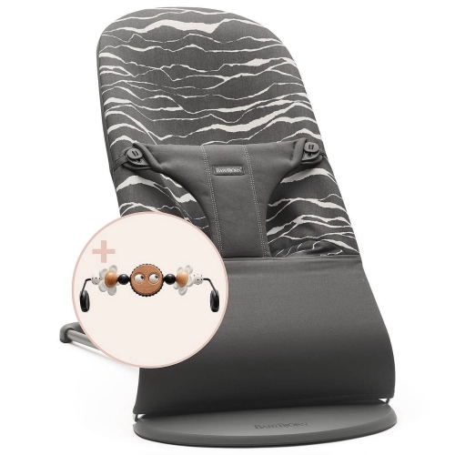 BABYBJORN - leżaczek BLISS COTTON - Antracyt/Landscape Print + Zabawka Googly Eyes Black and White