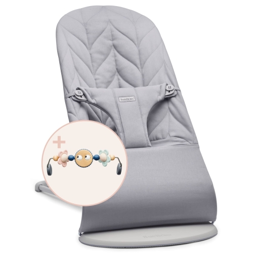 BABYBJORN - leżaczek BLISS Woven, Petal Quilt, Jasnoszary + Zabawka Googly Eyes Pastels