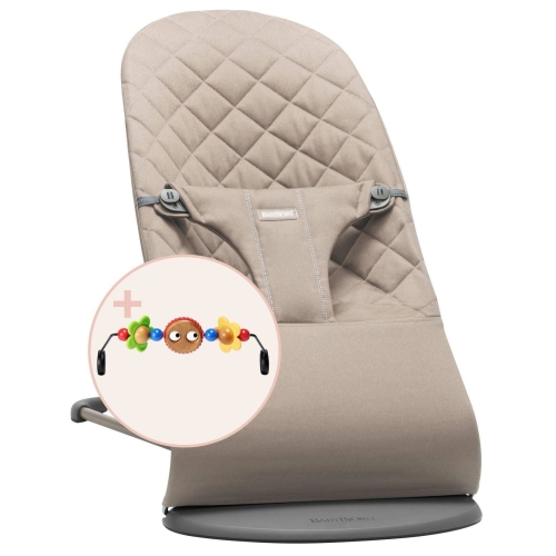 BABYBJORN - leżaczek BLISS Woven, Piaskowoszary + Zabawka Googly Eyes
