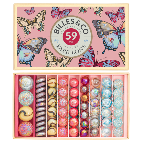 BILLES & Co Szklane kulki large box - RÓŻOWE MOTYLE