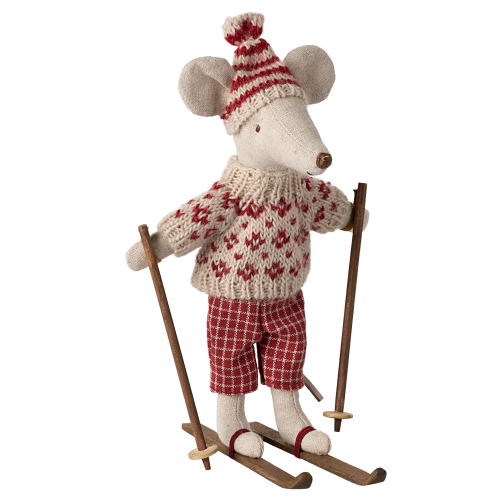 MAILEG Myszka narciarka 15cm - WINTER MUM RED