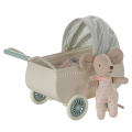 MAILEG Wózek i myszka dzidziuś - PRAM with BABY MINT