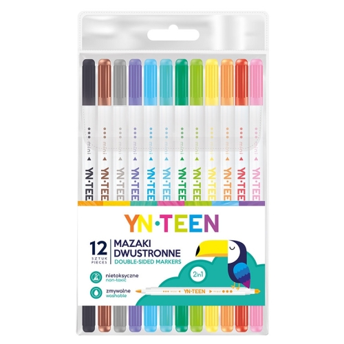 YN-TEEN Zmywalne mazaki dwustronne 12szt