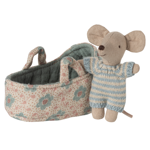 MAILEG Myszka dzidziuś w nosidełku - BABY in CARRY COT BLUE