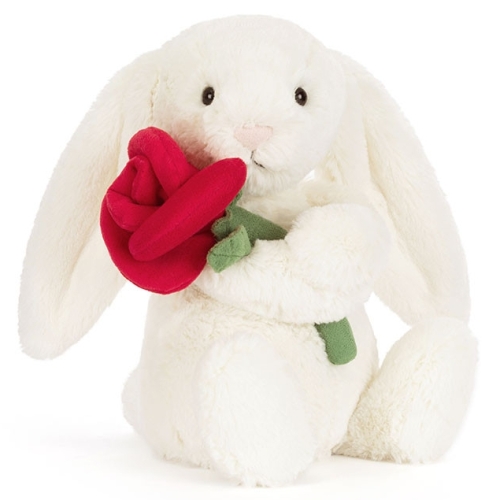 JELLYCAT Pluszowy kremowy króliczek z różą 31cm