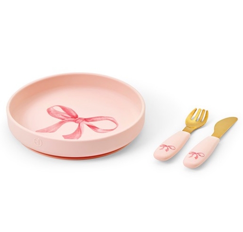 Elodie Details - Zestaw silikonowy - talerzyk i sztućce - rose bow