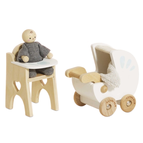 LE TOY VAN Drewniane mebelki do domku dla lalek zestaw z lalką