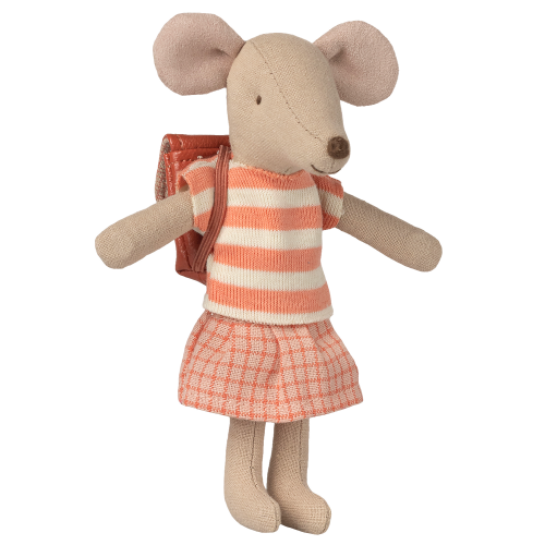 MAILEG Myszka rowerzystka 13cm - TRICYCLE BIG SISTER CORAL