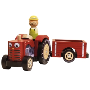 LE TOY VAN Drewniany Traktor z Przyczepą