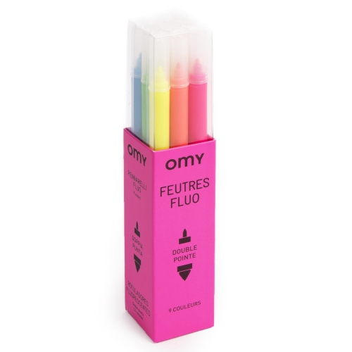Neonowe flamastry dwustronne 9szt - NEON FELT PENS